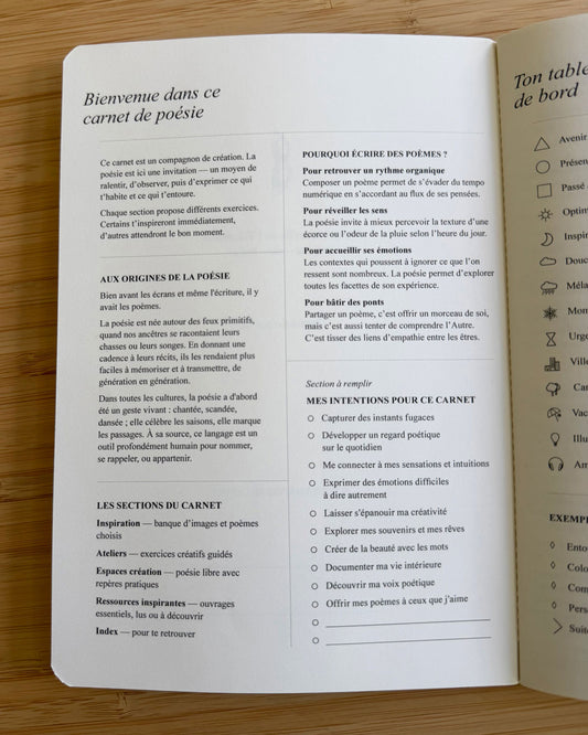 Carnet de poésie Les Forces Naturelles - Page bienvenue