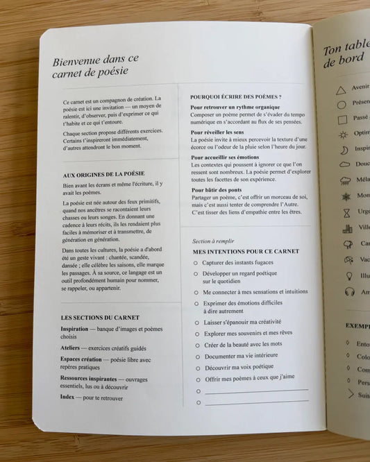 Carnet de poésie - Page de bienvenue