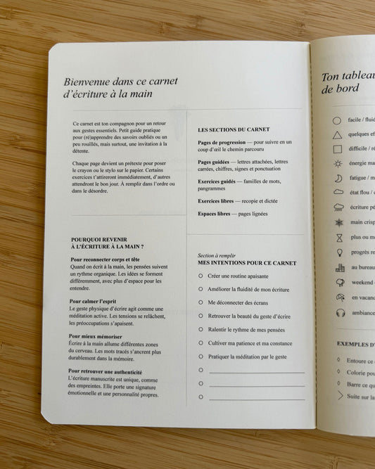 Carnet d’écriture à la main Les Forces Naturelles - page de bienvenue