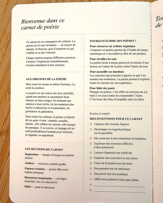 Carnet de poésie — Les Forces Naturelles, pour écrire des poèmes - page de bienvenue