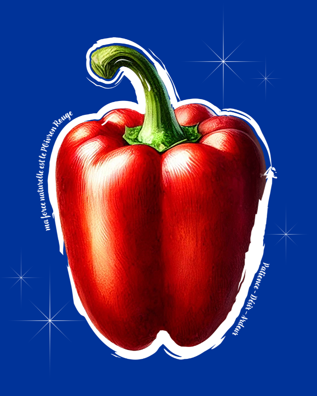 Hoodie de qualité supérieure « Les forces naturelles » — couleur beu — étampe Poivron rouge — détail de l'étampe