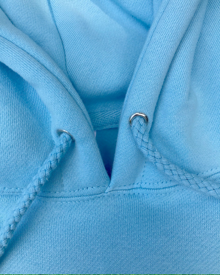 Hoodie de qualité supérieure « Les forces naturelles » — couleur bleu ciel — étampe Edamame — détail cordon