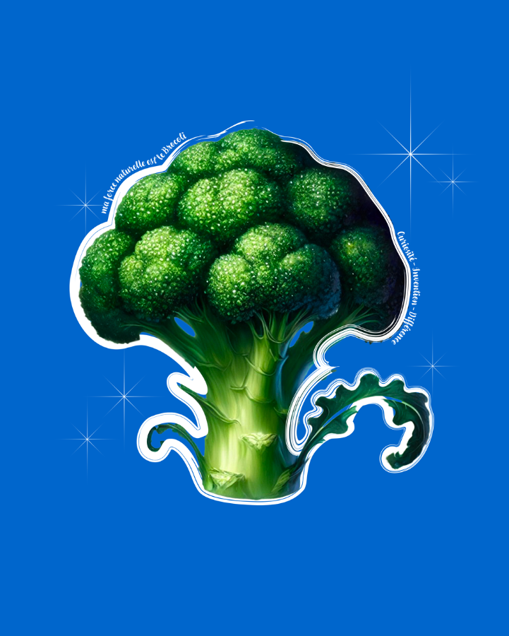 Hoodie de qualité supérieure « Les forces naturelles » — couleur bleu — étampe Brocoli — détail de l'étampe