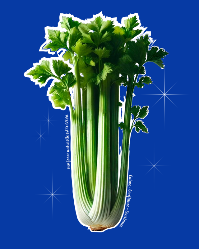 Hoodie de qualité supérieure « Les forces naturelles » — couleur bleu — étampe Céleri  — détail de l'étampe