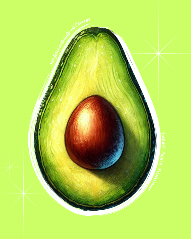 Hoodie de qualité supérieure « Les forces naturelles » — couleur lime — étampe Avocat  —  détail de l'étampe