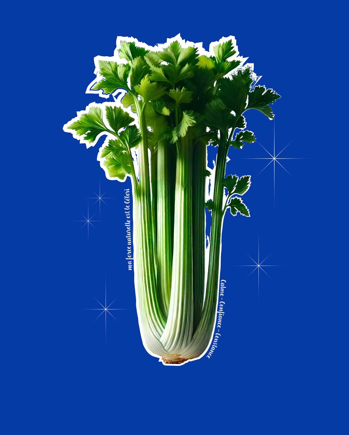 Étampe de la Force naturelle du Céleri — un pied de céleri avec ses trois mots-clés