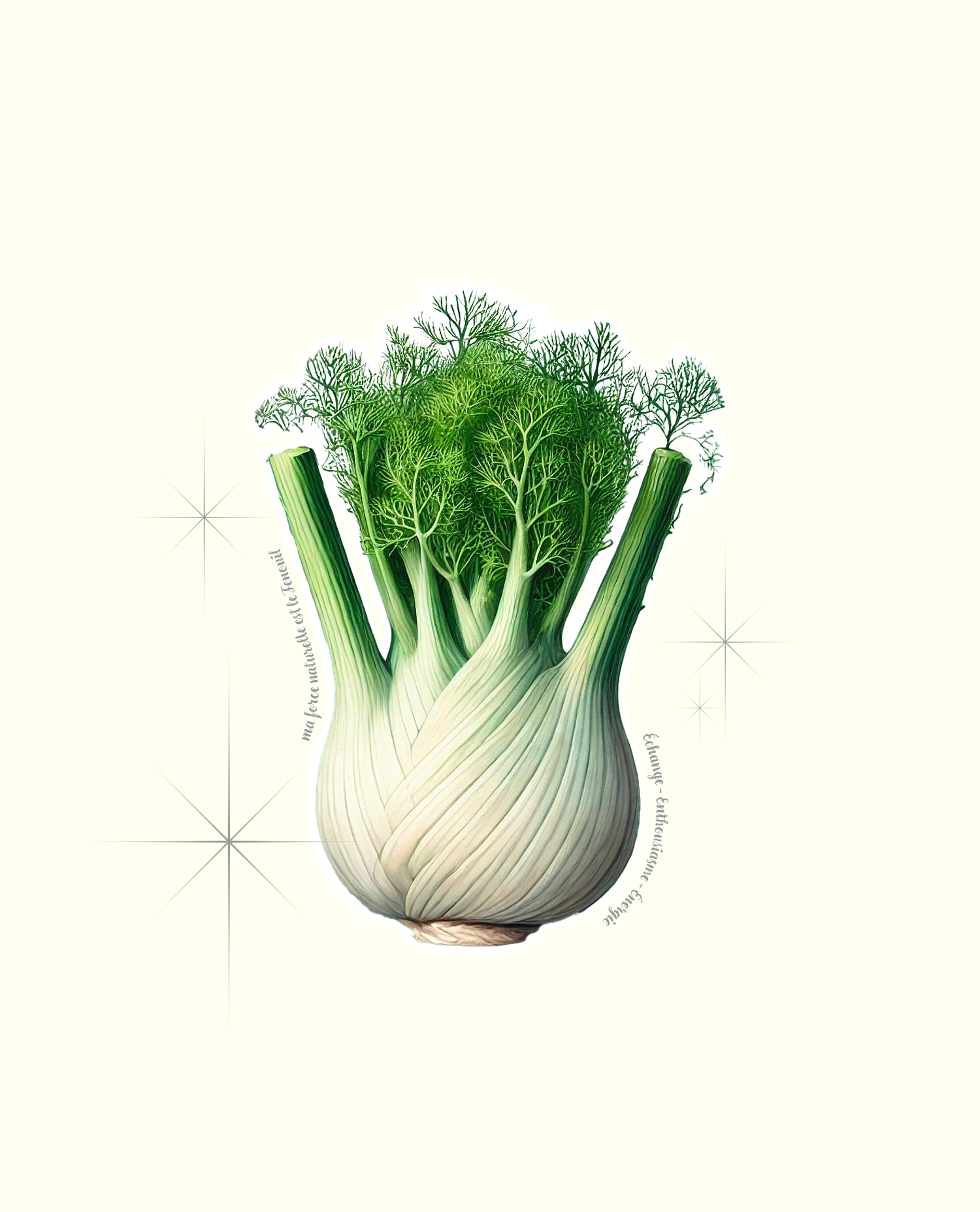 Étampe de la Force naturelle du Fenouil — un bulbe de fenouil avec ses trois mots-clés