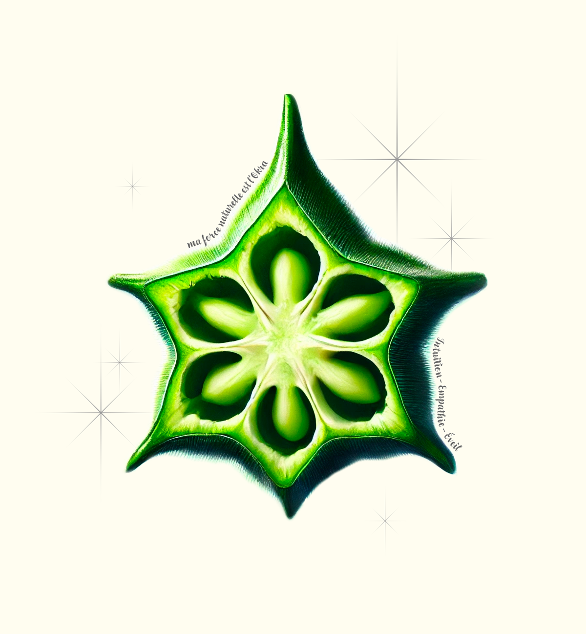 Étampe de la Force naturelle de l’Okra — avec ses trois mots-clés