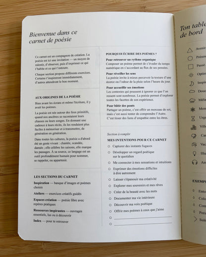 Carnet de poésie Les Forces Naturelles - Page bienvenue