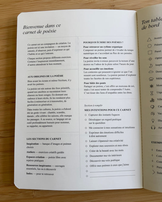 Carnet de poésie - Page de bienvenue