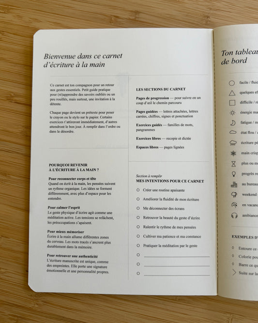Carnet d’écriture à la main Les Forces Naturelles - Page de bienvenue