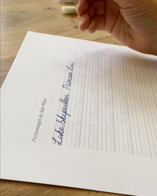 Carnet d'écriture à la main — Force naturelle du Céleri, version PDF à télécharger, Page d'exercice personnages de Star Wars