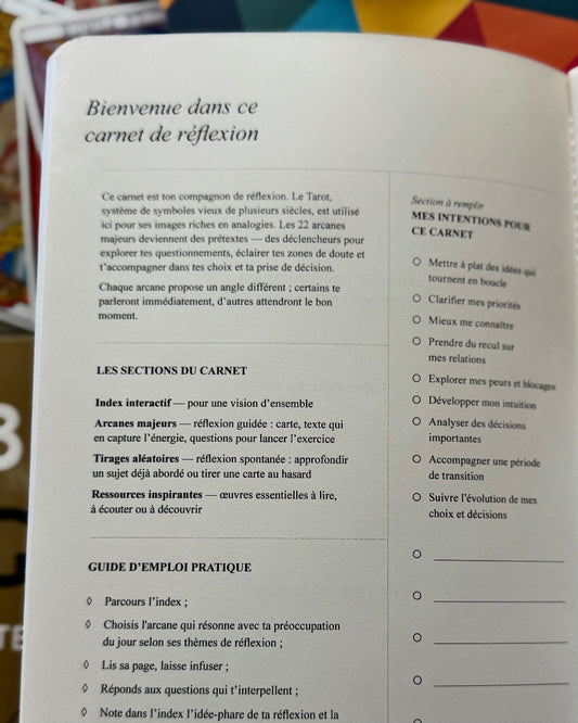 Carnet de réflexion — Force naturelle de l'Avocat, journaling guidé, page de Bienvenue avec les sections du carnet
