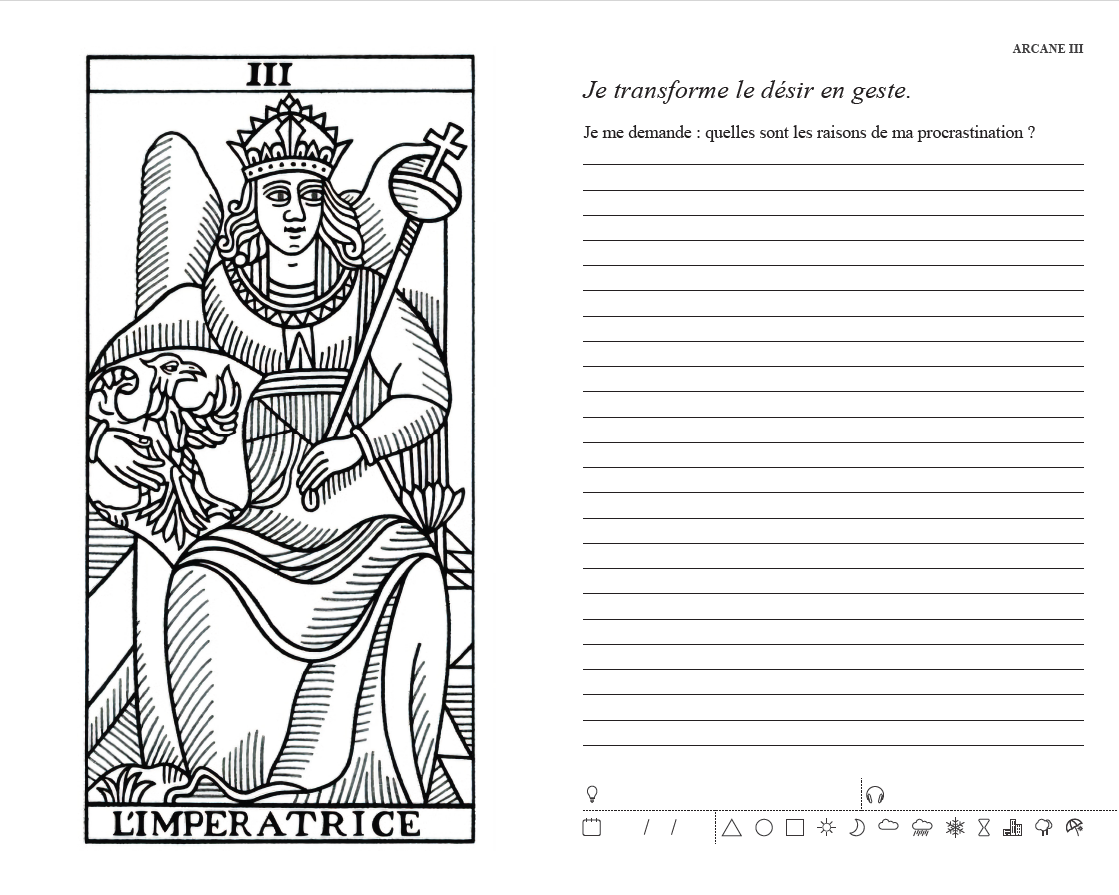Carnet de réflexion à colorier Les Forces Naturelles Page arcane l'Impératrice