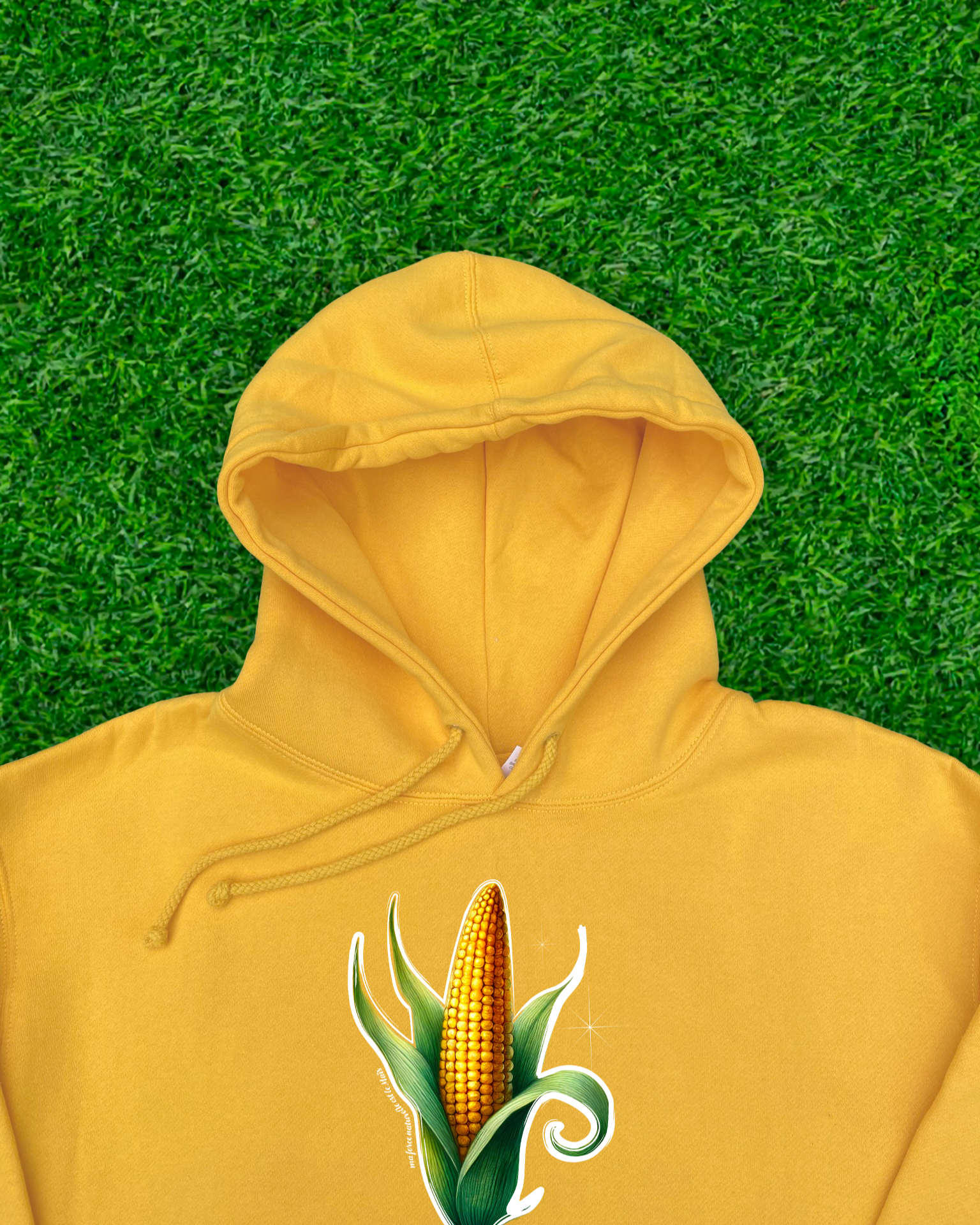 Hoodie de qualité supérieure « Les forces naturelles » — couleur jaune — étampe Maïs  — capuchon